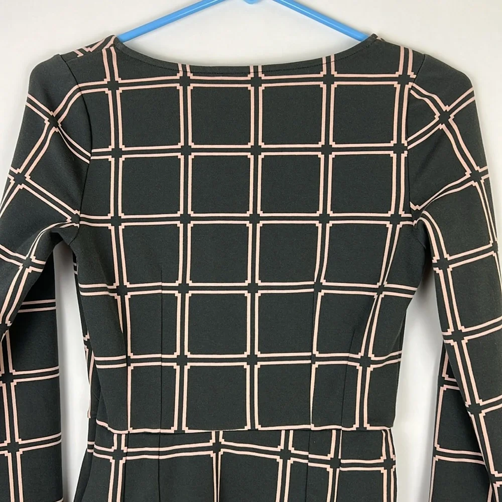 BODEN Eliza Ponte dress long sleeve in olive green and peach block desig… - Picture 8 of 11